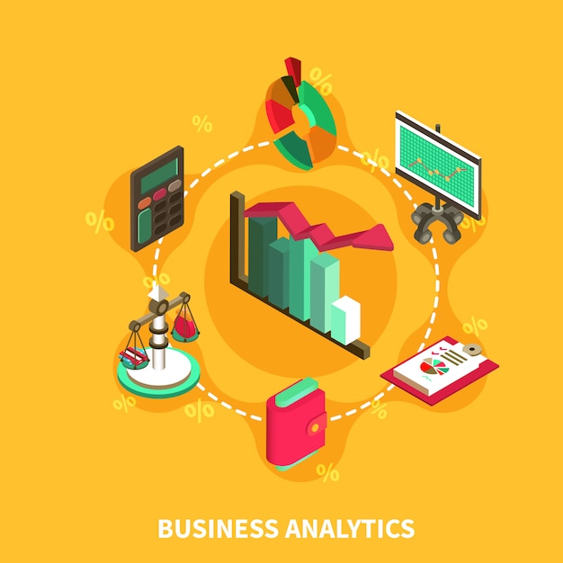 Free Vector business analytics isometric round composition