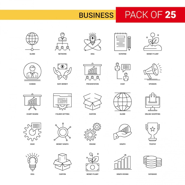 Free Vector business black line icon - 25 business outline icon set