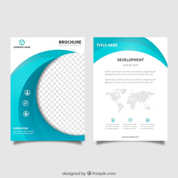 Business brochure template with wavy form in blue tones