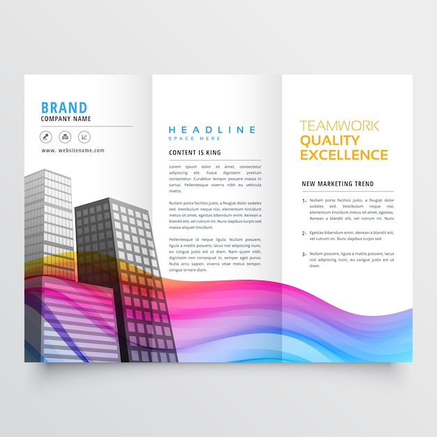 Free vector business brochure with wavy shapes in rainbow color