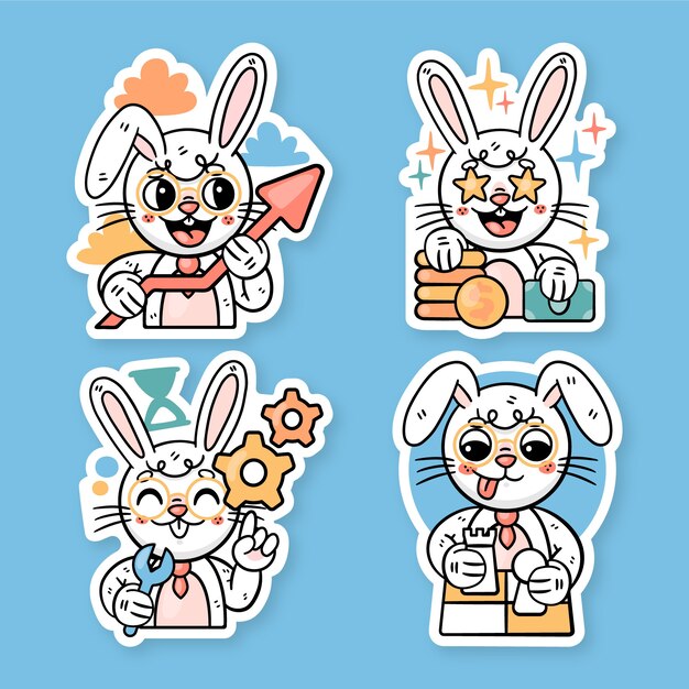 Business bunny stickers set