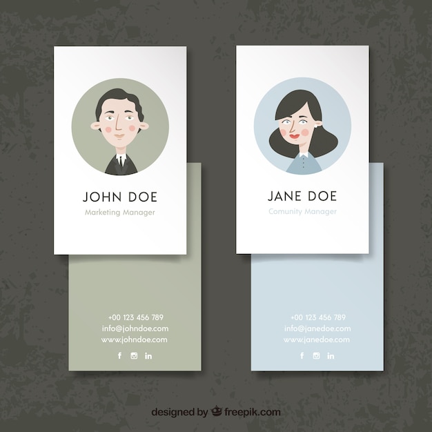 Free Vector business card design with characters