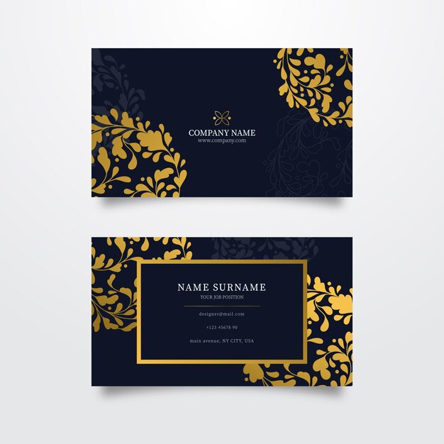 Business card golden floral template