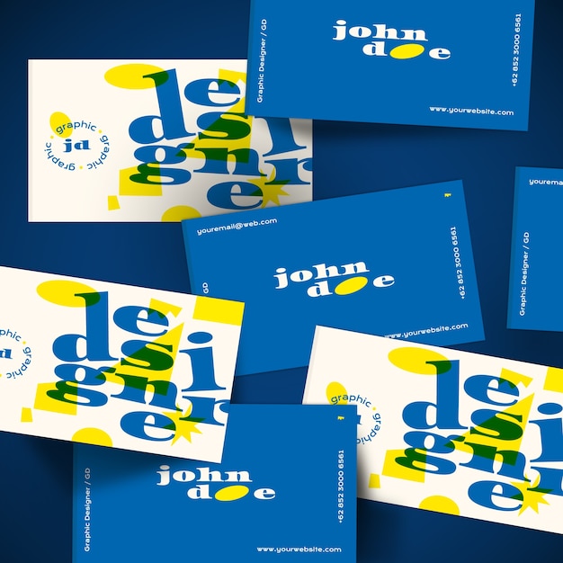 Business card template in blue and yellow