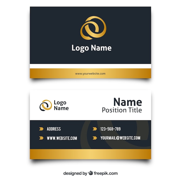 Business card template with golden details