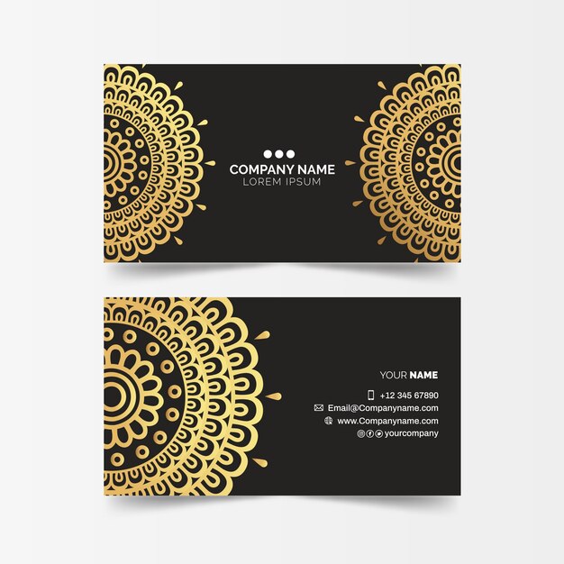 Business card template with golden mandala