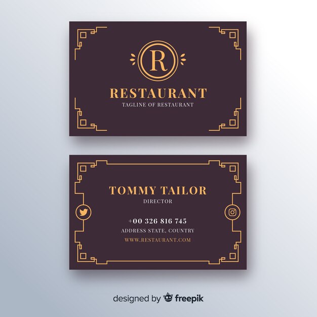 Business card template with golden ornaments