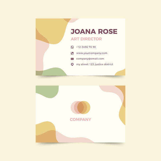 Business card template with stains in pastel colors