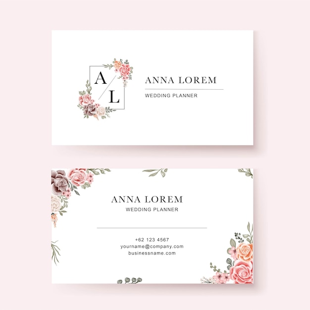 Business card with beautiful flower rose pink template