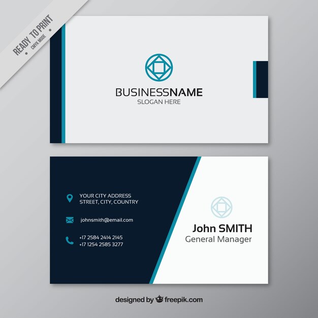 Business card with blue elements