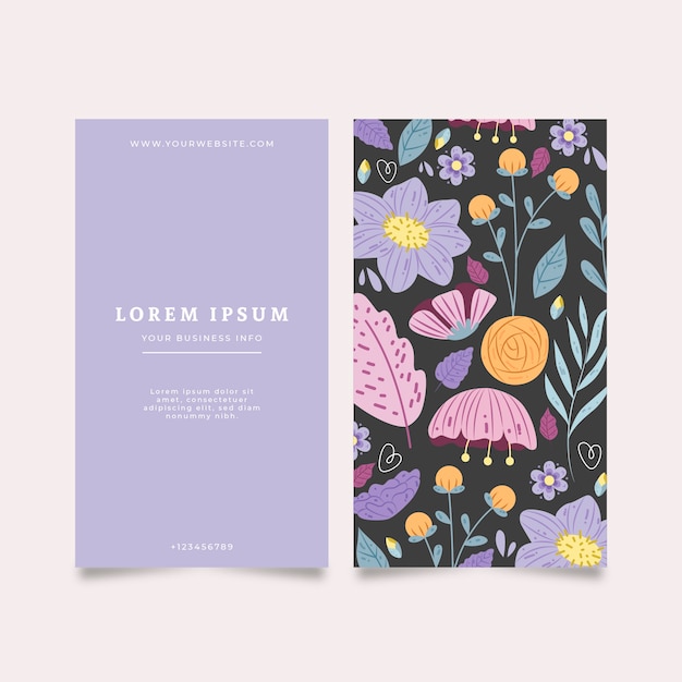 Business card with different flowers and leaves