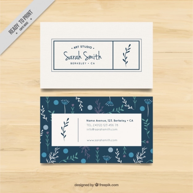 Business card with floral elements for an art studio