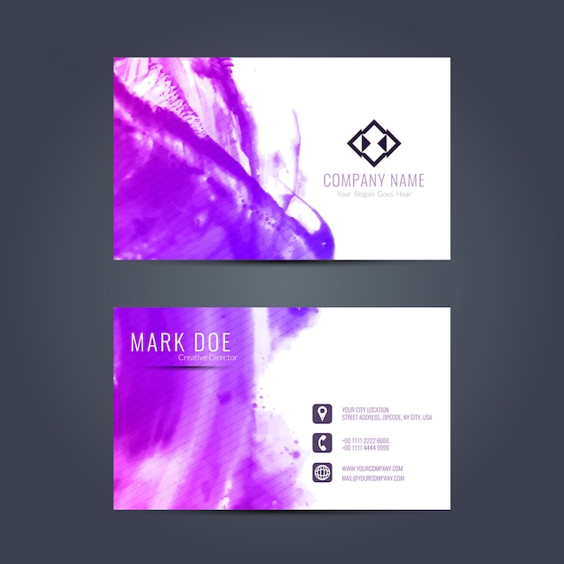 Free Vector business card with purple watercolors