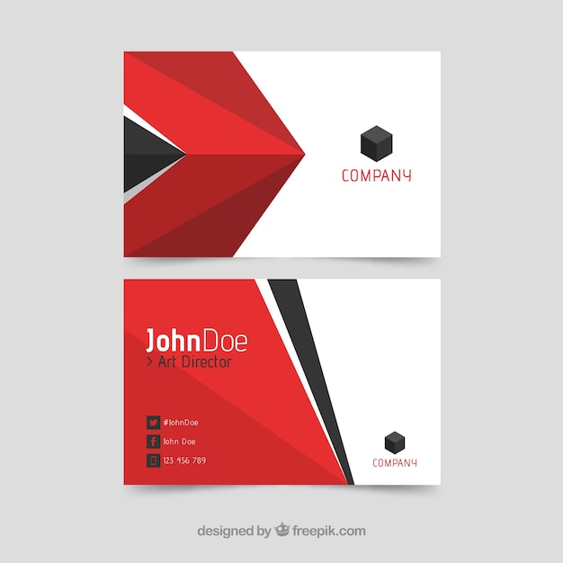 Business card with red and black shapes