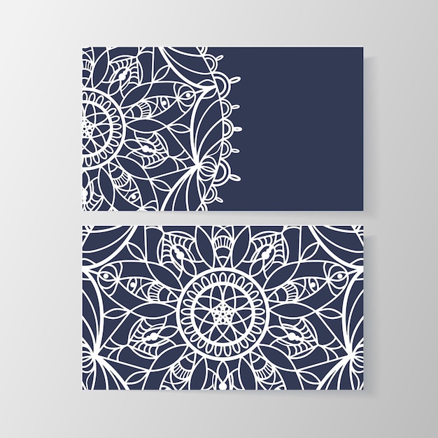 Business card with stylish modern floral pattern. Phone and address number, email and visit personality info, vector illustration