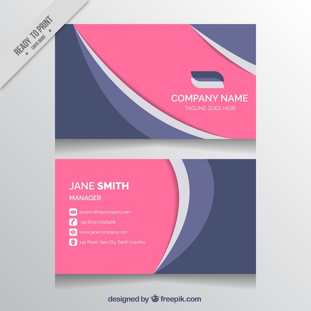 Business card with wavy forms and pink details