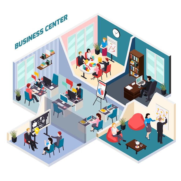 Free Vector business center isometric composition