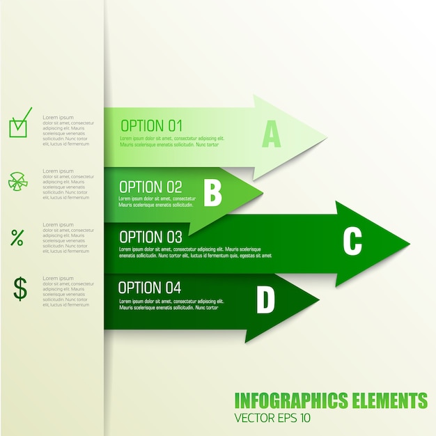 Free vector business concept finance infographics elements with ordered text fields in green colors