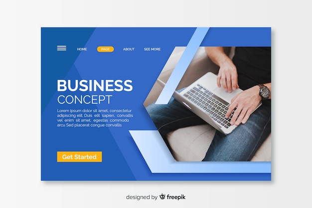 Business concept landing page with picture