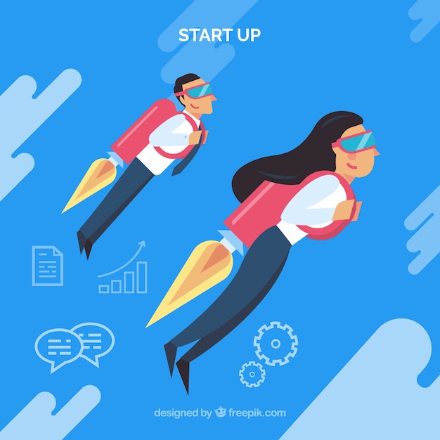 Free Vector business concept with business people using jetpack