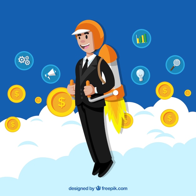 Free Vector business concept with businessman using rocket