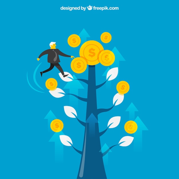 Free Vector business concept with coins on tree