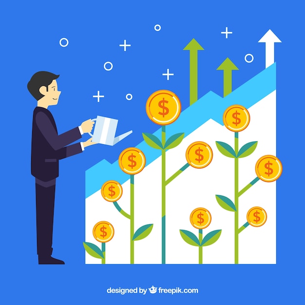 Free vector business concept with man planting coins