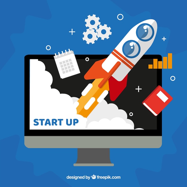 Free Vector business concept with rocket in monitor