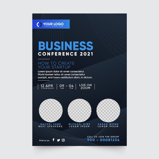 Free Vector business conference 2021 flyer print template