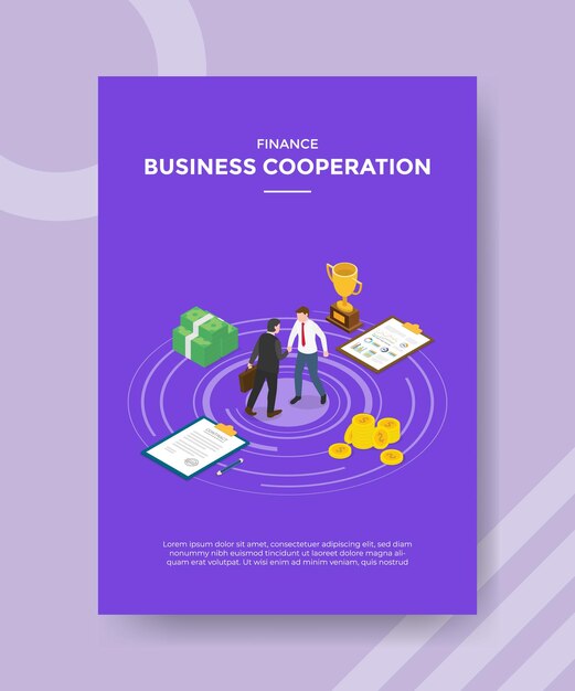 Business cooperation concept for template banner and flyer for printing with isometric style illustration