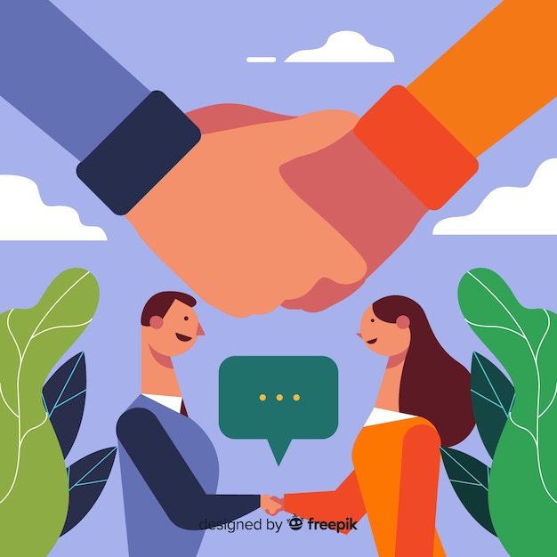 Free Vector business deal concept. character design shaking hands.