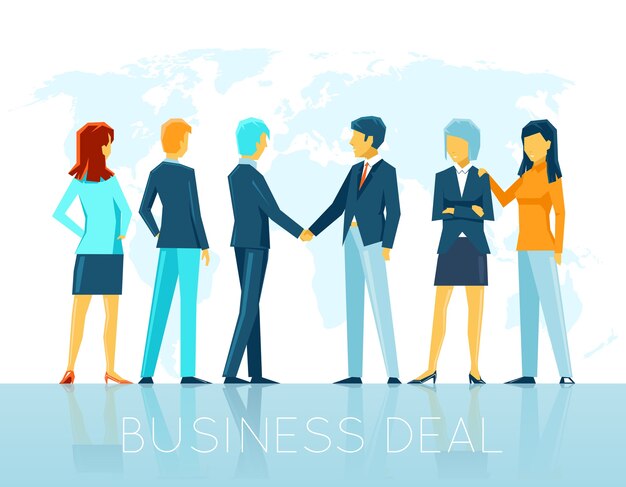 Business deal. Teamwork agreement, partnership people, handshake and cooperation. Vector illustration