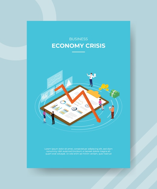 Business economy crisis people standing around chart clipboard down arrow money