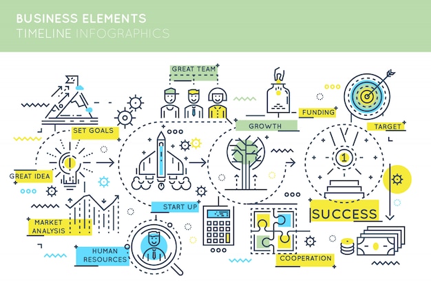 Free Vector business elements timeline infographics