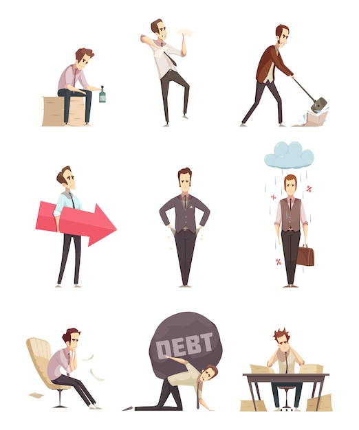 Free Vector business failure retro cartoon icons 