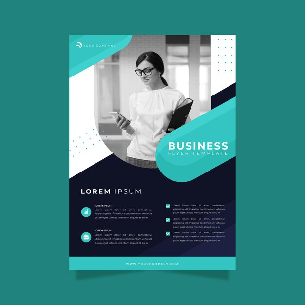 Business flyer print template woman holding a clipboard