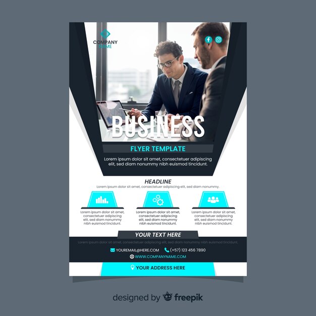 Business flyer template with businessmen photo