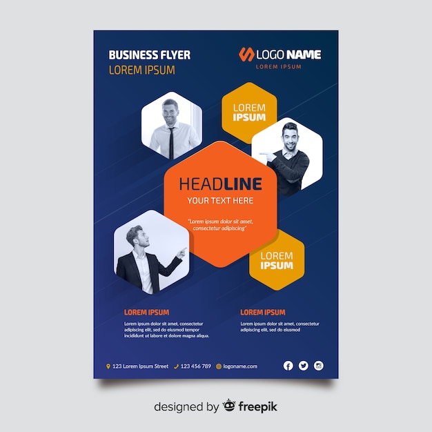 Free Vector business flyer template with mosaic pictures