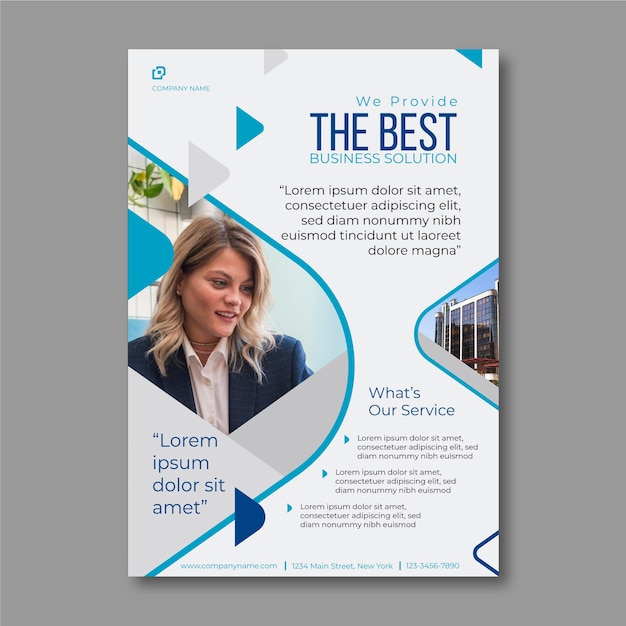 Free Vector business flyer template with photo of businesswoman