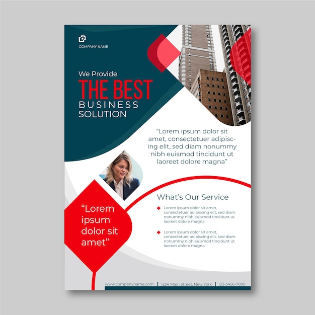 Free Vector business flyer template with photo of city