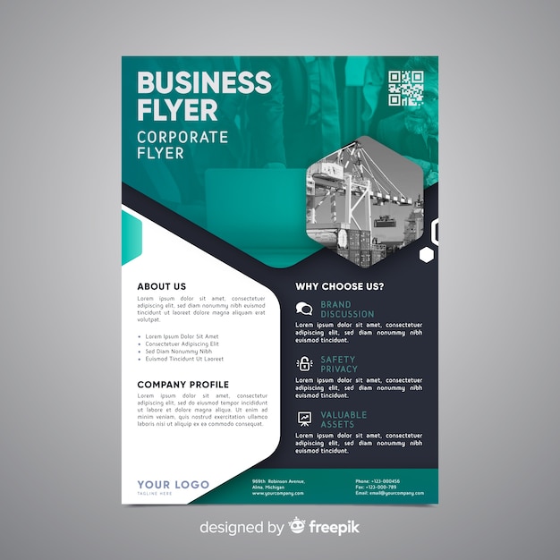 Free Vector business flyer template with photo