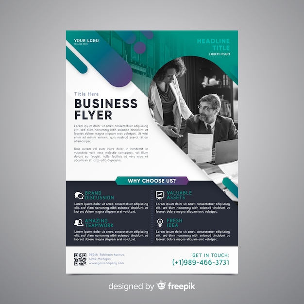 Business flyer template with photo