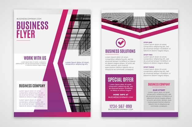 Free Vector business flyer with building in gradient violet