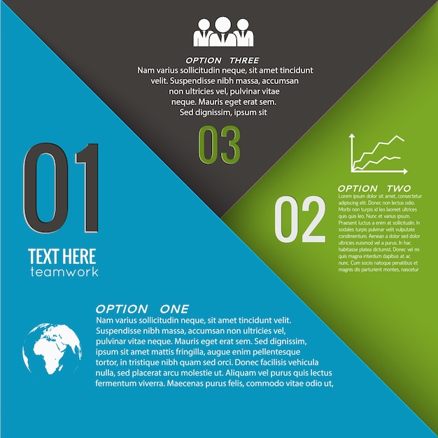 Business geometric infographic template with three options text