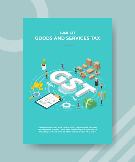 Business goods and services tax people around GST text chard board box packed money for template of banner and flyer