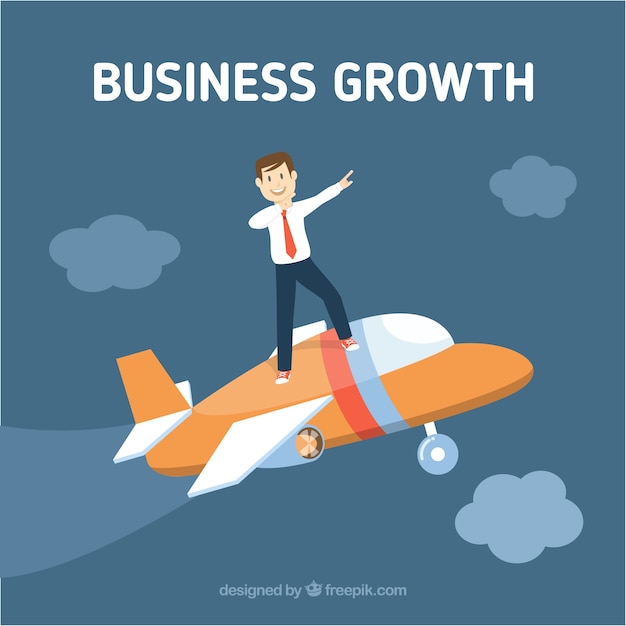 Business growth concept with man on plane