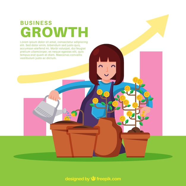 Business growth concept with woman planting