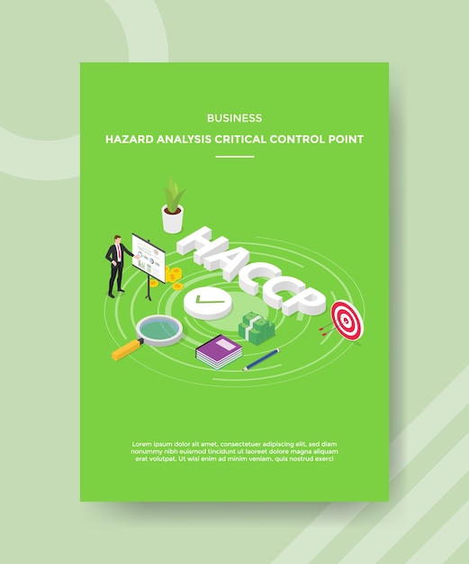 Free Vector business hazard analysis critical control point men presentation chart board around haccp text book money