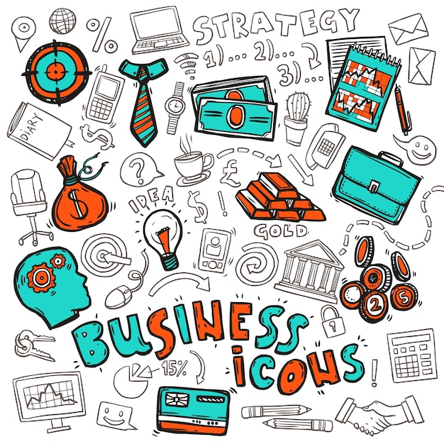 Free vector business icons doodle sketch