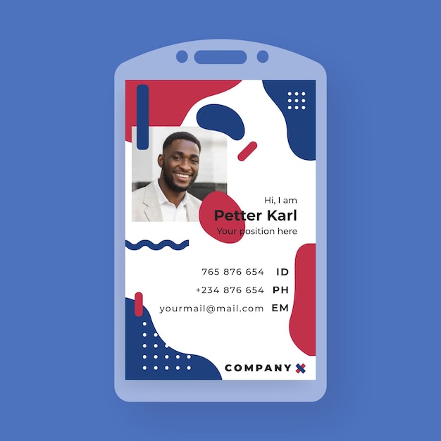 Business id card in memphis style with photo